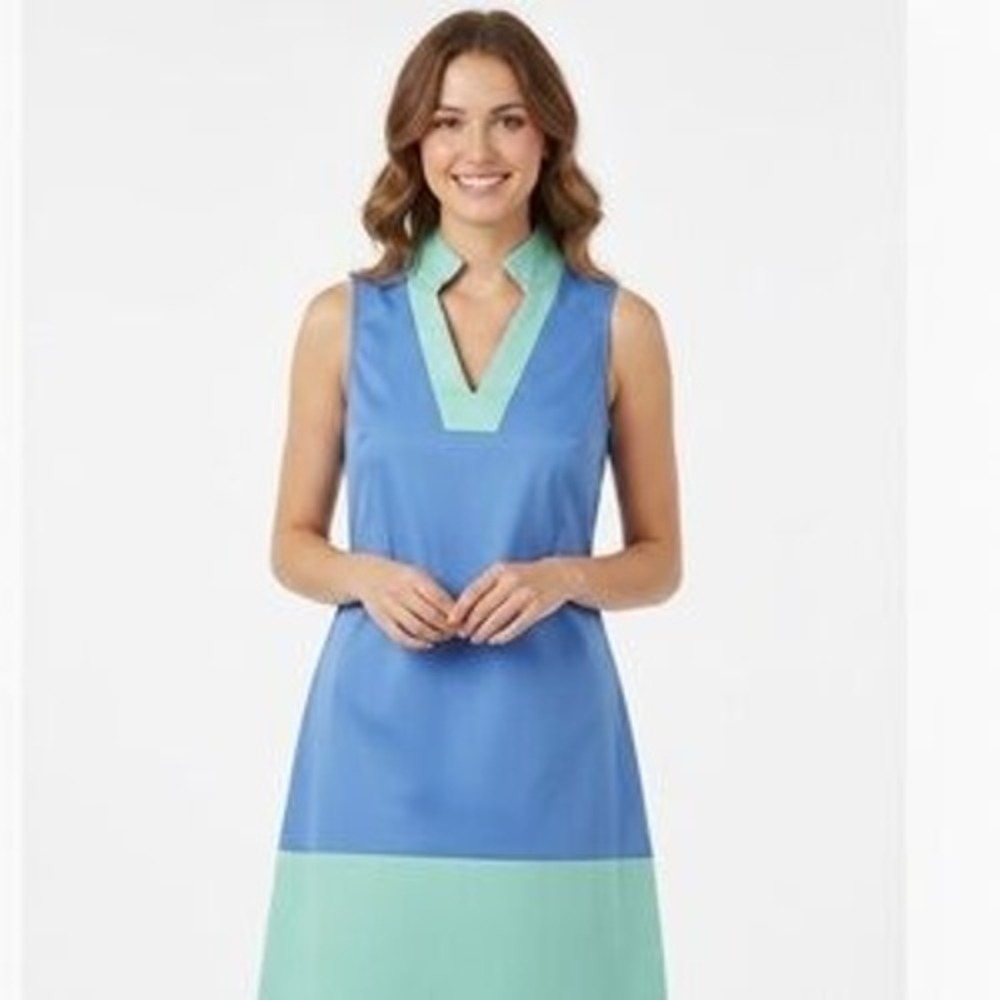 Sail to Sable Womens Blue Green Colorblock Sleeveless Tunic Shift Dress Size M